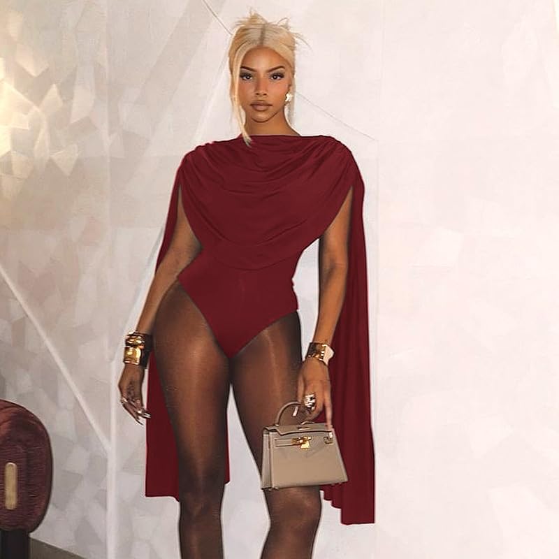 Sexy Jumpsuits for Women Cape Long Sleeve Shorts Jumpsuits Slim Fit Bodysuit Night Club Outfits for Women - Image 2