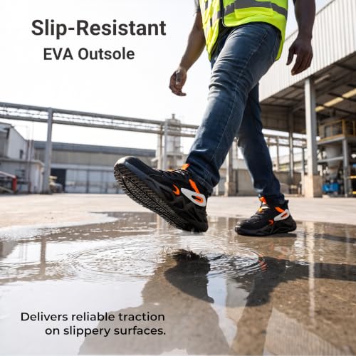 Image of Ruivina Steel Toe Shoes for Men Women Wide Fit Work Safety Shoes Lightweight Breathable Slip Resistant Cushioned Puncture Proof Sneakers