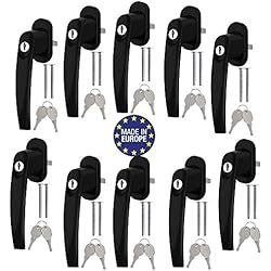 Manija para Ventana de Aluminio PALMAT con Llave | para Ventanas/Puertas Abatibles y Corredizas | Apertura hacia Adentro o hacia Afuera (Paquete con 10 Piezas, Negro)