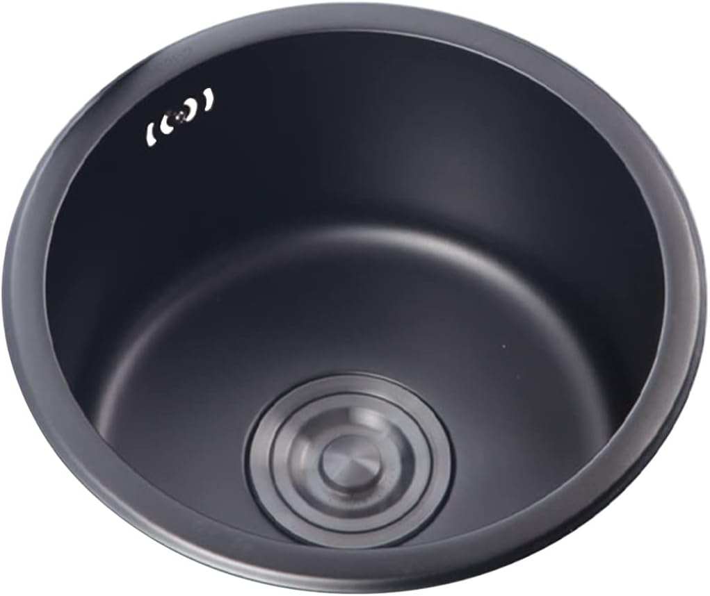 Kitchen Sink, Round Black Prep Sink, 304 Stainless Steel Brushed Single Sink, Drop-In Or Undermount Installation, Easy To Clean, H：19cm/7.4in