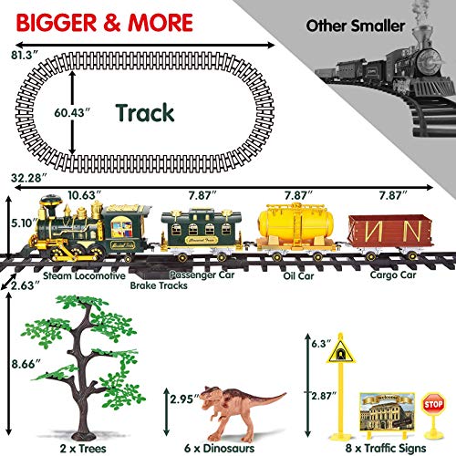 Chylldem 2020 New Electric Train Set with Remote Control, Smoke, LED Lights, Sound, Christmas Train Toy for Boys & Girls, Dinosaur Train Tracks Set, Dinosaur Toy, Gifts for Kids & Teens, 3+ Year Old - Thumbnail 7
