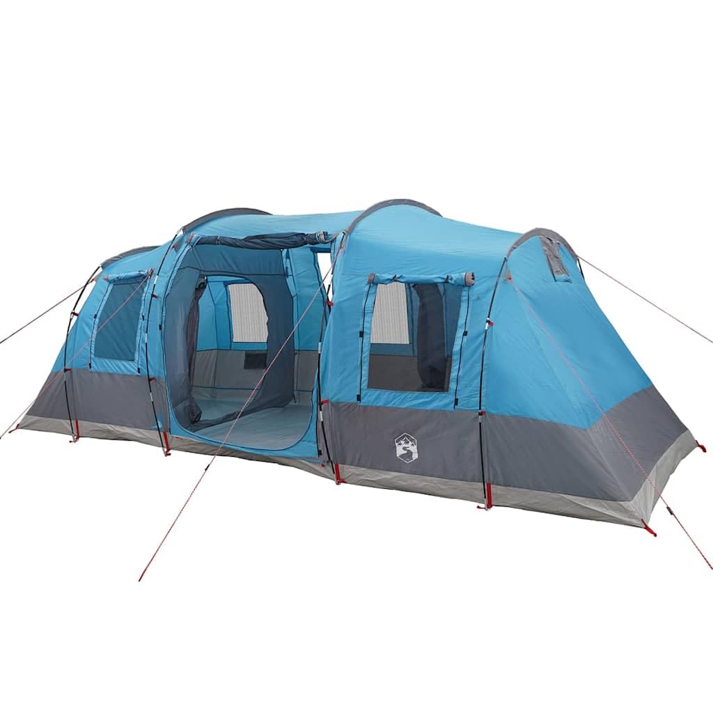 Tunel Family Tent, 6-osobowy, niebieski, wodoodporny, poliester 185T, powlekany poliuretanem, 564 x 240 x 205 cm, lekki, przenośny namiot kempingowy z 2 kabinami do spania