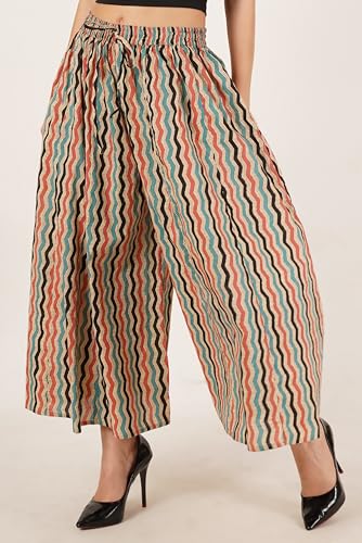 Image of COTLAND Fashions Jaipuri Cotton Printed Flared Palazzo Pants for Women