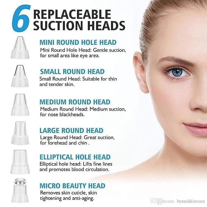 Image of 6 in 1 Multi-function Blackhead Remover Tools | Electric Derma suction Machine | USB Rechargeable Acne Pimple Pore Cleaner Vacuum tool - Facial Cleanser Device for Nose & Skin Care