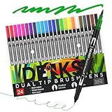 DENKSY Watercolor Brush Markers Set – 24 Dual Tip Watercolor Pens with Brush & Fineliner, Water-Based Art Markers for Lettering, Calligraphy, Sketching, Journaling & Illustration