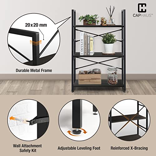 Image of CAPHAUS 2 Tier Small Bookshelf, 24 Inch Width Free Standing Shelf, Bookcase Shelf Storage Organizer, Industrial Book Shelves for Home Office, Living Room, Black Shelves & Metal Frame