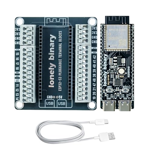 Image of Lonely Binary ESP32-S3 N16R8 Screwless Terminal Board for Arduino IDE | 16MB Flash, 8MB PSRAM, dual-core 240MHz; WiFi + BT 5.0 LE; dual USB-C (5V), VIN 5-12V; tool-free screwless terminals;