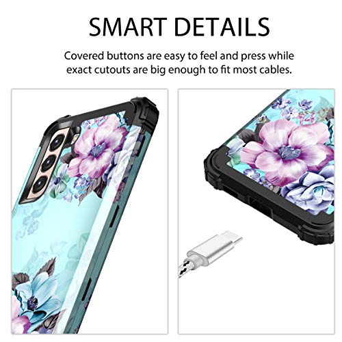 Casetego Compatible with Galaxy S21 5G Case,Floral Three Layer Heavy Duty Sturdy Shockproof Full Body Protective Cover Case for Samsung Galaxy S21 5G 6.2 inch,Blue Flower by Casetego - Used condition - Image 4