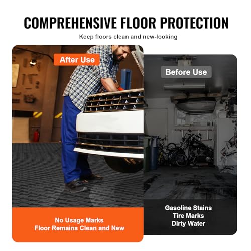Image of VEVOR Garage Floor Tiles 12 x 12 x 0.53 inch, Interlocking Design Ease of Installation Double-Sided Texture Non-Slip Sturdiness, for Garages, Basements, Repair Shops, Black, 25 Pack