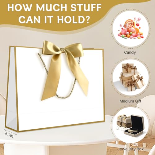 Image of JMANNI Gift Bags with Handles, 14.6 inch Large Gift Bags with Tissue Paper | 1 Pcs White Gold Bags, 2 Tissue Paper and 1 Cards, for Baby Shower, Wedding Bridal Shower, Birthday Party