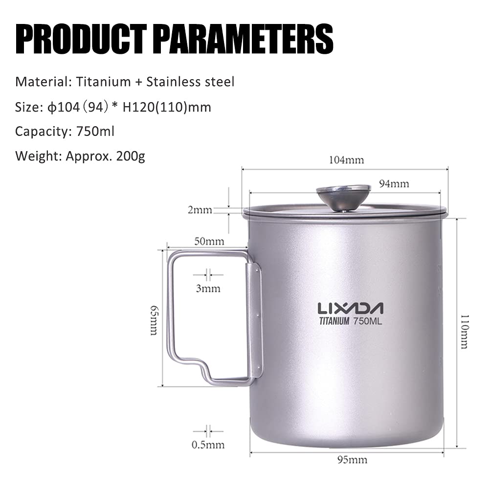 Lixada Titan Topf 750ml Camping Titan Kaffeetasse Becher French Press Pot Kaffeemaschine Outdoor Camping Kochen Topf