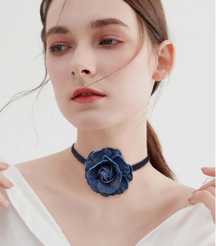 Amazon.com: Blue Rose Flower Choker Necklace for Women Blue
