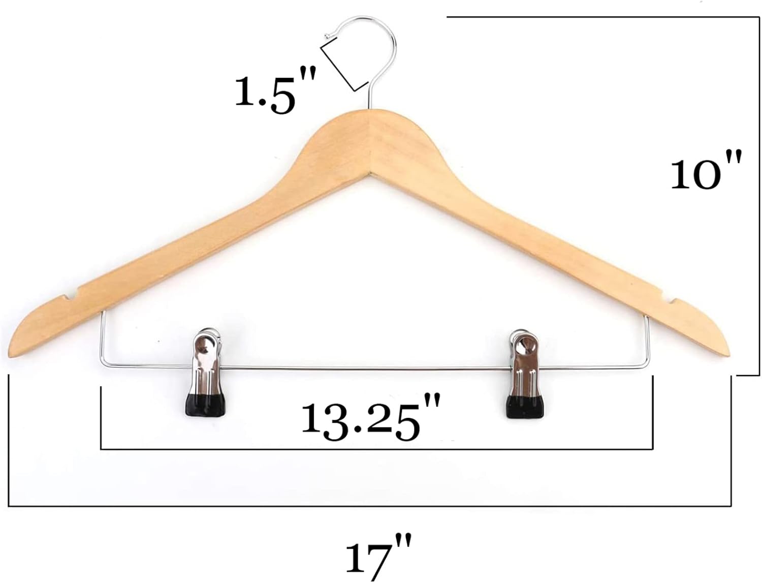 Tosnail 12-Pack Wooden Pant Hanger, Wooden Suit Hangers with Steel Clips and Hooks, Natural Wood Collection Skirt Hangers, Standard Clothes Hangers