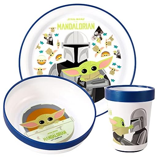 Star Wars Mandalorian - Juego de 3 vajillas reutilizables bicolor prémium para niños, plato y vaso, sin BPA | Ya disponible en tu tienda friki favorita! En mundofriki.es!