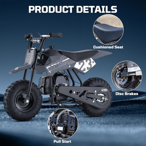 HOVER HEART Mini Kids Dirt Bike, 49 CC 2-Stroke Gas Bike with Off-Rode Tire, Suspensions, Disc Brakes, Max Load 160Lbs, Up to 20Mph, EPA Approved (Black) - Thumbnail 2