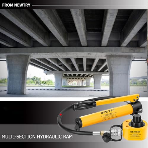 Image of NEWTRY 20T Low Profile Hydraulic Jack Porta Power Kit + CP-180 Manual Hydraulic Hand Pump Multi Section Jack, 1.18 inch Stroke Industrial Mini Hydraulic Cylinder