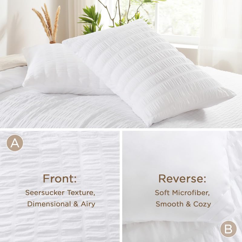 Image of AveLom Seersucker King Comforter Set (104x90 inches), 3 Pieces - 100% Soft Washed Microfiber Lightweight Comforter with 2 Pillowcases, All Season Down Alternative Comforter Set for Bedding, White