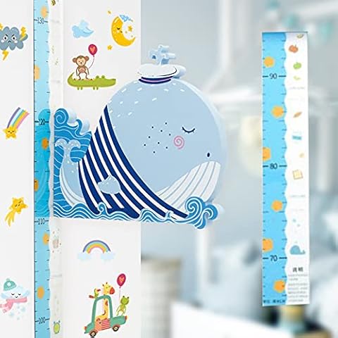 HAFRILY Child Growth Chart Height Measurement Chart Cartoon Unicorn 3D Stereo Baby Height Stickers Suitable for Male and Female Baby Bedroom Decoration (Magnetic adsorption) (Bluefish) Cover