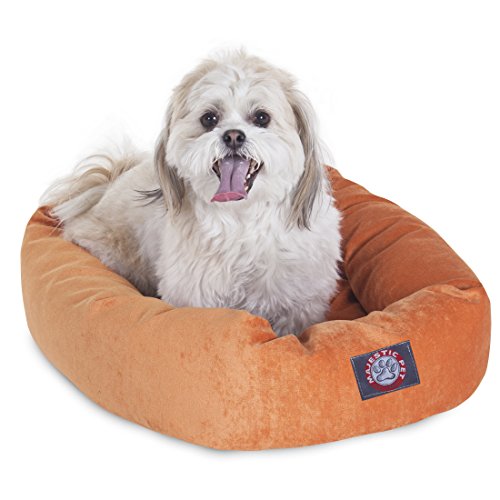 Image of Majestic Pet 24 Inch Micro Velvet Calming Dog Bed Washable - Cozy Soft Round Dog Bed with Spine for Head Support - Fluffy Donut Puppy Mat 24x19x7 (inch) Small - Orange