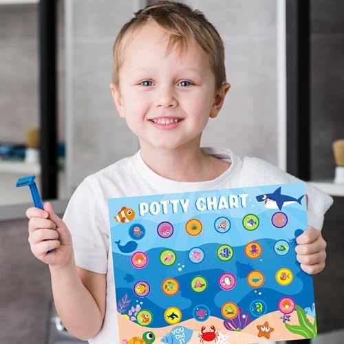 Zainpe 15Pcs Ocean Animals Potty Training Chart for Kids Sea Creatures Potty Chart with Shark Whale Stickers Marine Theme Toilet Training Reward Chart Develop Toileting Habit for Toddlers Boy Girl - 5