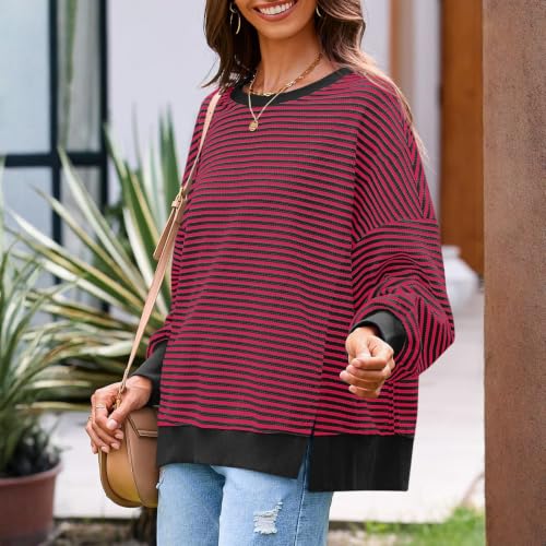 Striped Sweatshirt for Women Crewneck Long Sleeve Split Pullover Tunic Tops - image 7