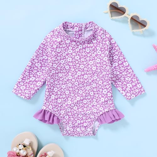 YOUNGER TREE Baby Swimsuit Girl Long Sleeve Ruffle Zipper Rash Guard Infant One Piece Swimwear Toddler Bathing Suit Girl2