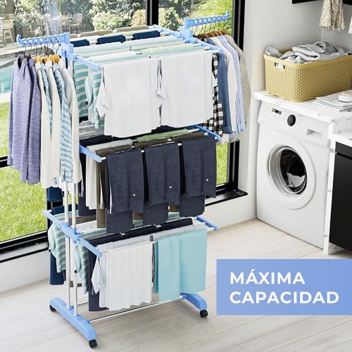 Miniatura 6 de Jupplies Tendedero Vertical Plegable 175 Cm Extensible 4 Niveles Acero Inoxidable Con Alas Giratorias Y Ruedas Compacto Y Montaje Fácil Para Piso, Cocina O Balcón