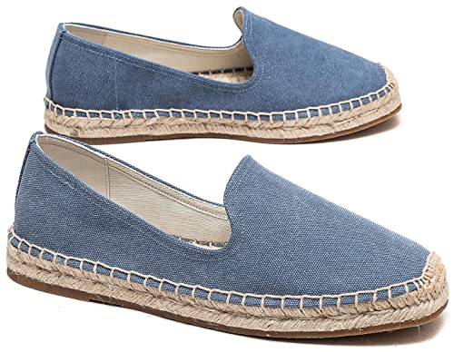 Image of Men's Classic Suede Canvas Round Cap Toe Espadrilles Loafers Pure Color Slip On Comfortable Flats Shoes