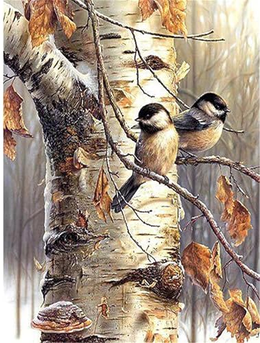 Broderie diamant oiseaux d'automne 80x100cm pour décorer le salon avec un tableau fait maison