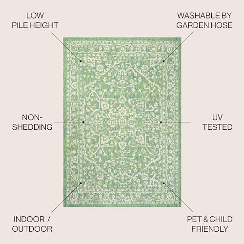 Image of JONATHAN Y Boho Medallion Indoor Outdoor Area Rug 8X10 Cream /Green, Malta Textured Weave for Backyard, Patio, Porch, Easy-Cleaning, High Traffic, Pet-Friendly, Non-Shedding (SMB104F-8)