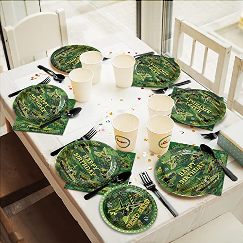 Image of 96 Pcs Camo Birthday Plates and Napkins Party Supplies Military Happy Birthday Tableware Set Army Camouflage Party Decorations Favors for Soldier Men for 24 Guests