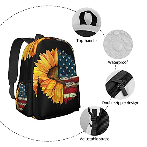 Kiuloam 17 Inch Backpack Sunflower American Flag Laptop Backpack Shoulder Bag School Bookbag Casual Daypack #TOP4