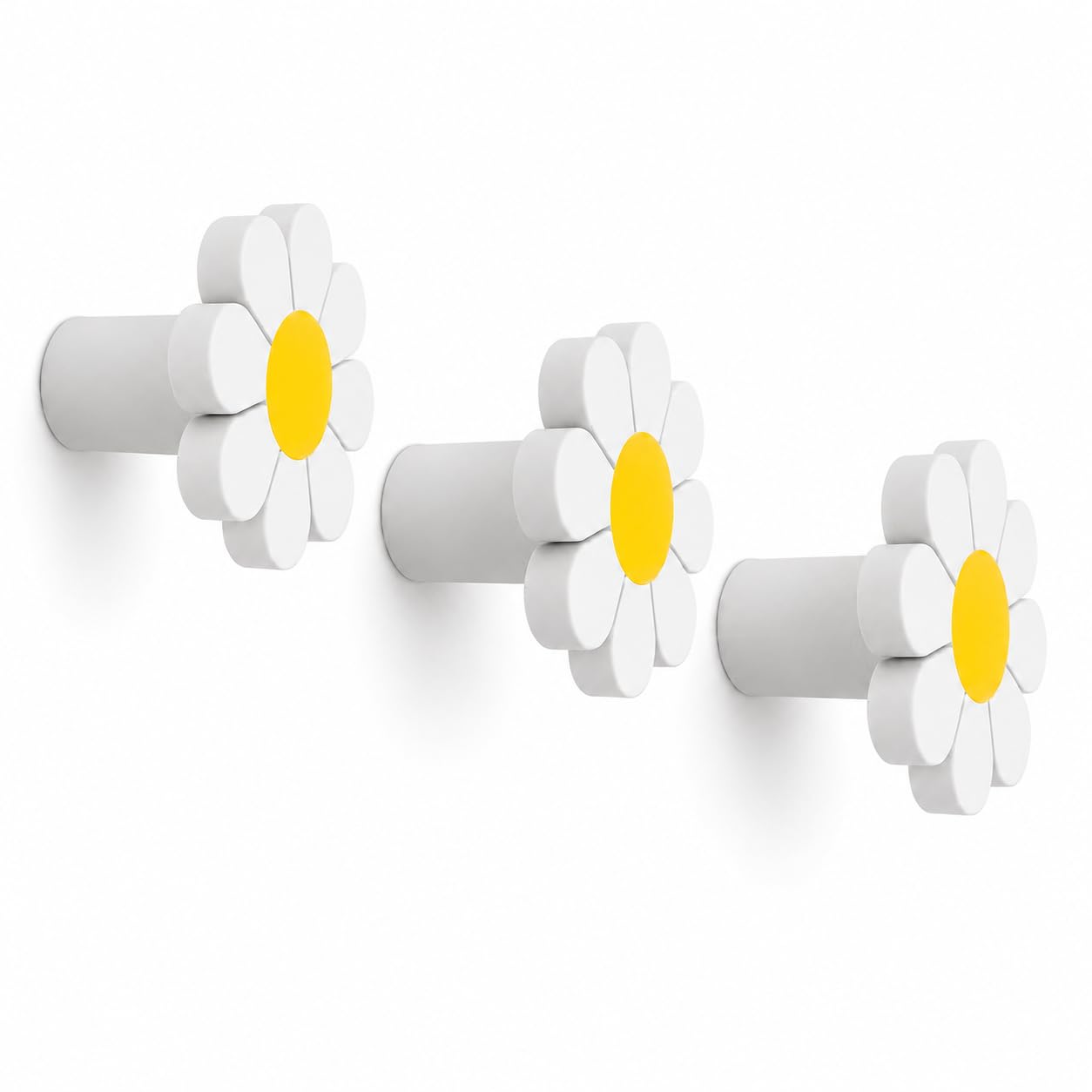 Door Stay Daisy Flower Wall & Door Hooks – Concealed-Fixing Coat, Towel, Robe & Bag Hook (3X Yellow & White Wall Hooks) — image 1