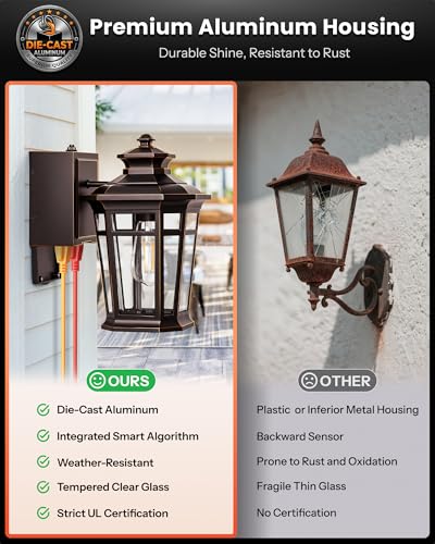 Image of Gleamz Large Exterior Lighting Fixtures with GFCI Outlet, Oil Rubbed Bronze Dusk to Dawn Outdoor Lighting, Outdoor Porch Light for House, Garden, Doorway, Garage, Waterproof, Anti-Rust