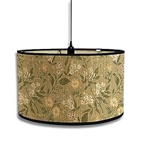 Paralume A Tamburo In Tessuto Bambù 30cm | Stile Boho Retrò Con Fiori | Per Lampada E27