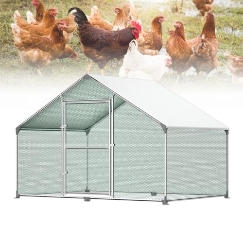 Froadp Gallinero Exterior Grande Jaula Gallineros de Metálica Cercado Exteriores con PE Techo de Protección Solar y Candado Jaulas para Gallinas Animales Conejos Pequeños Aves (3x2x2m, 6㎡)
