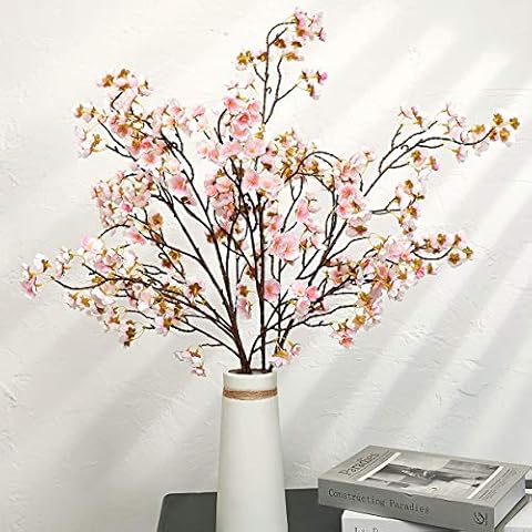 Olivachel Artificial Flowers Faux Plum Cherry Blossom Branches Fake Long Flower Stems for Home Wedding Party Decoration (Light Pink, 4Pcs/Pack) Cover