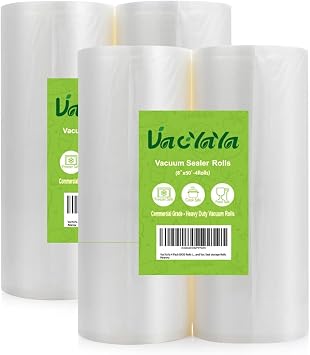 4 Pack 8X50 Rolls Total 200 feet Vacuum Sealer Bags Rolls with BPA Free,Heavy Duty,Great for Sous Vide and Vac Seal storage Rolls