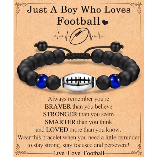 Football Gifts for Boys, Football Bracelet for 7-8-9-10-11-12-13-14-15-16-17-18+ Year Old Boy, Birthday Valentines Day Graduation Back to School Christmas Gift for Teen Boy Son Grandson Nephew Brother