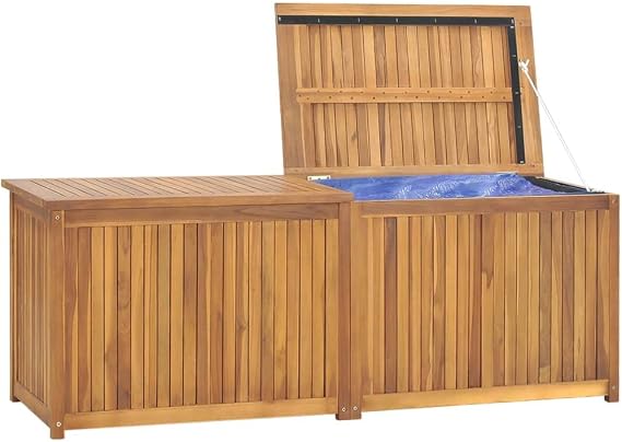 Patio Storage Box Outdoor Solid Teak Wood Deck Box Wooden Outdoor Storage Organization Box with Lid Storage Bench and Waterproof Lining for Garden,Patio,Backyard,59.1x19.7x21.7 -AA