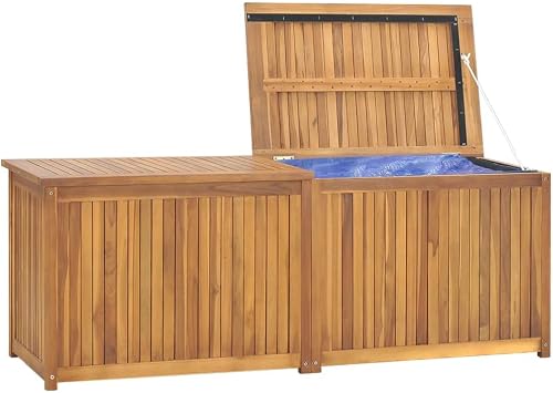 Patio Storage Box Outdoor Solid Teak Wood Deck Box Wooden Outdoor Storage Organization Box with Lid Storage Bench and Waterproof Lining for Garden,Patio,Backyard,59.1x19.7x21.7 -AA