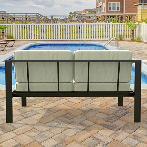 Anyhi Aluminum Outdoor Patio Loveseat, 2 Seats Patio Sofa Furniture With 4 Inch Waterproof Cushion, Good For Garden,Porch,Courtyard,Black And Beige #TOP1