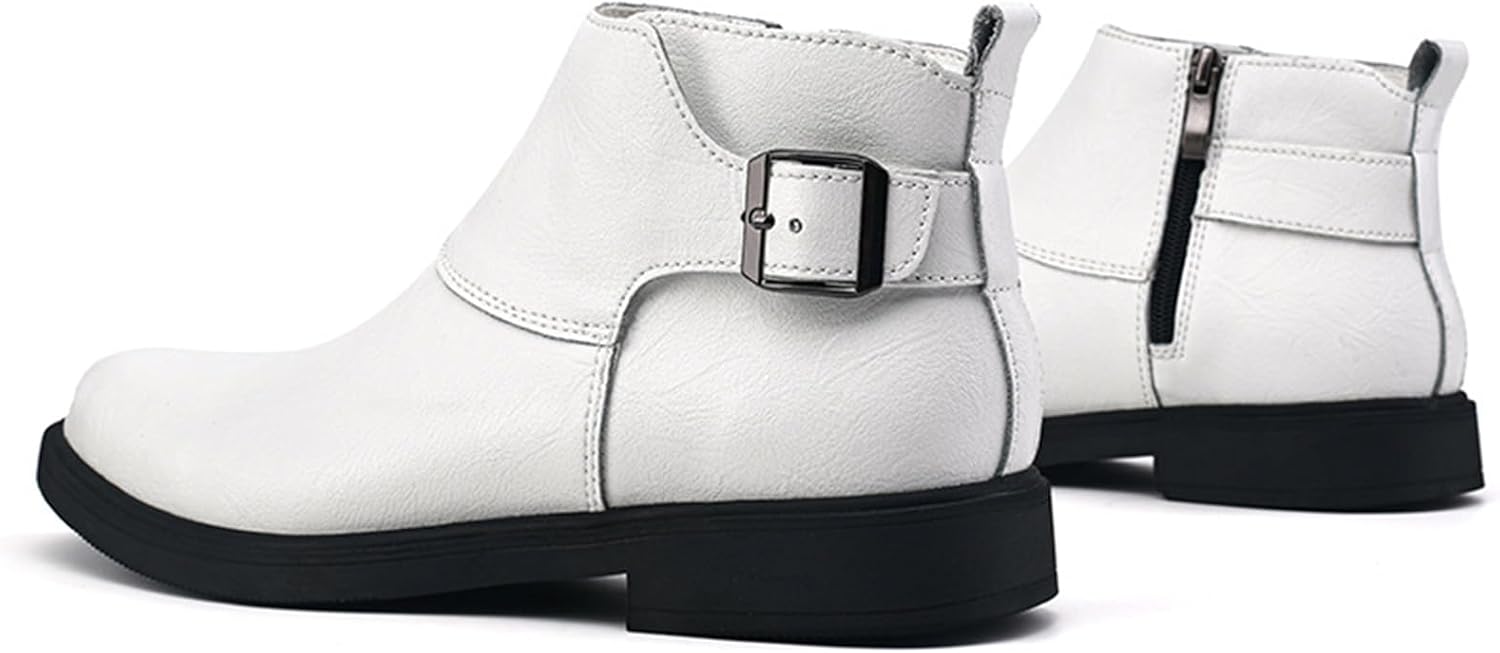 Men's Genuine Leather Pointed Toe Dress Chelsea Boots Adjustable Buckle Inner Zipper Ankle Boots Casual Formal Business Booties