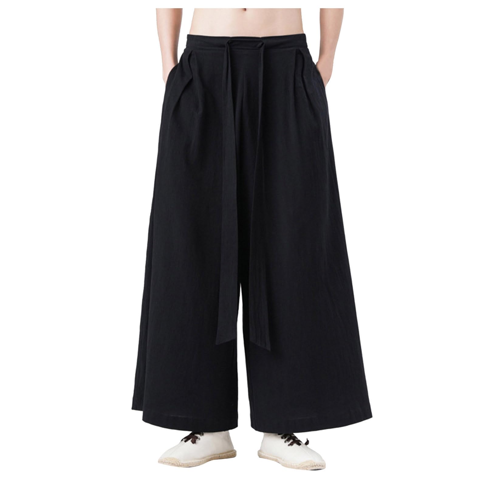 Pantalon de yoga en lin japonais pour homme - Pantalon sarouel baggy Hakama Kung-Fu - Pantalon kimono - Pantalon large - Pantalon de loisirs - Pantalon de jogging en coton et lin - Pantalon