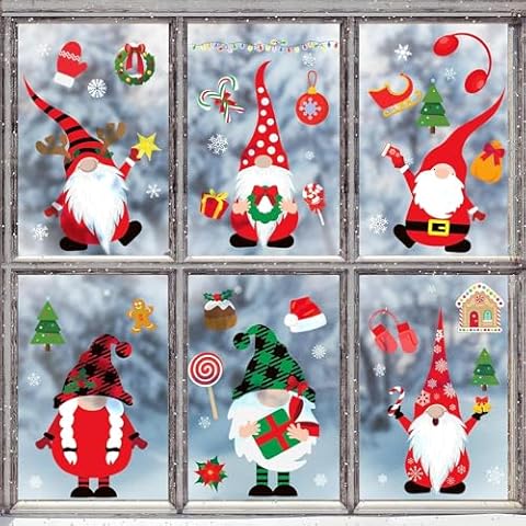 Joy Bang 320 PCS Christmas Window Clings, Christmas Window Decorations, Christmas Gnome Window Stickers Decals, Christmas Decorations Indoor, Christmas Decorations, Christmas Decor Cover