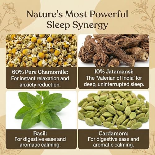 Image of Mystiqare Deep Sleep Restore Herbal Brew (50g) - Ayurvedic Sleep Tea with 10% Jatamansi & 60% Chamomile | Natural Insomnia Relief, Cortisol Regulation & Night time Skin Glow | Whole Leaf, Caffeine-Free