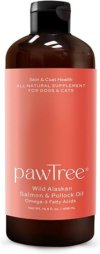 pawTree Suplemento de aceite de salmón para perros y gatos, ideal para el control excesivo del desprendimiento, alergias estacionales, alivio de