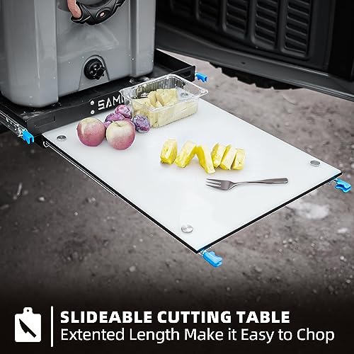 Image of SAMOUT Fridge Slide with Chopping Board, Inner 39.2 x 22.4in, Vehicle Refrigerator Slider with 4 Buckle Straps, Max 287 LBS, 3rd Gen