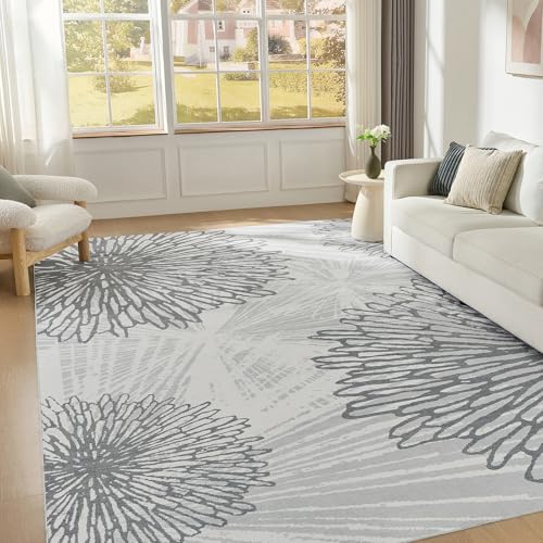 WITSHOCK 12x14 Washable Rug for Living Room,Modern Floral Distress Print