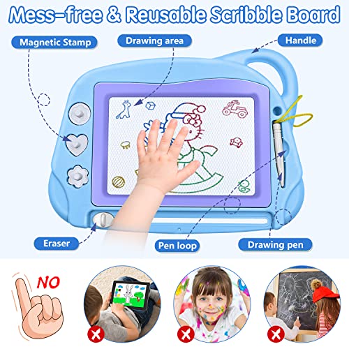 AiTuiTui Ardoise Magique Tableau Dessin Magnetique, 4 Couleurs Effaçable Planche à Dessin Magnétique avec 3 tampons Jouets éducatifs pour Les Enfants 3 4 5 Ans – vue 2